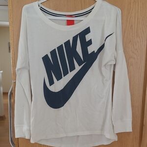 Nike Cream Long Sleeve Top with Black Logo